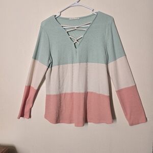 Twenty Second Color Block Sweatshirt - Mint, White, Pink